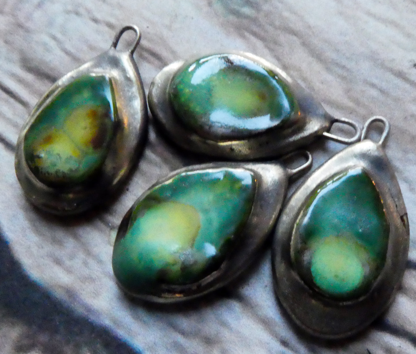 Ceramic Moulded Teardrop Charms -Oozy Green