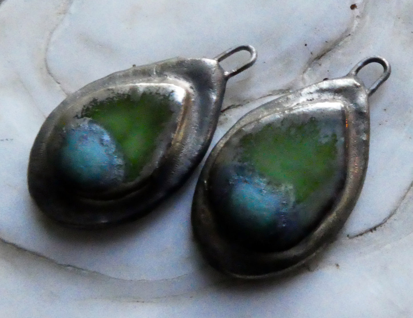 Ceramic Moulded Teardrop Charms -Blue Ice