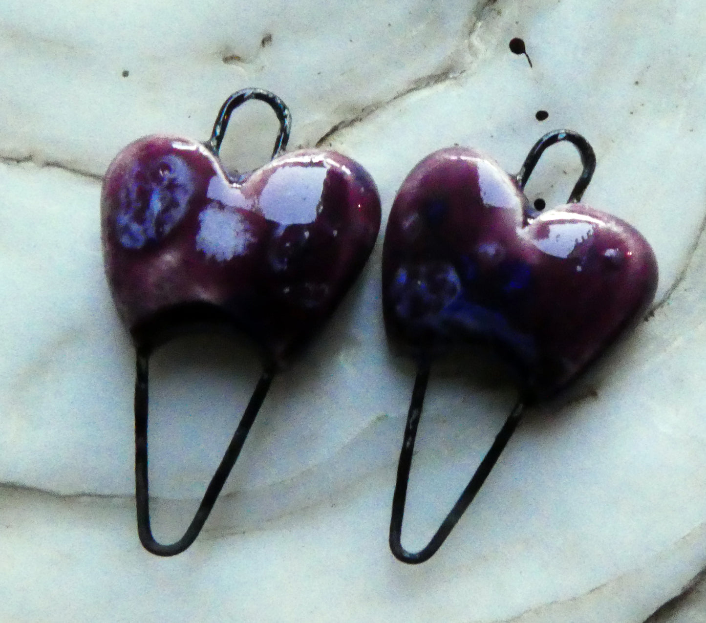 Ceramic Heart Earring Connectors -Plum Jelly