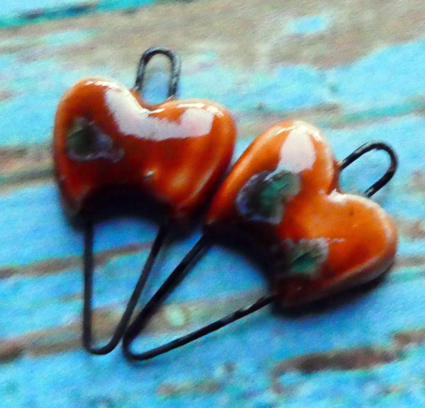Ceramic Heart Earring Connectors -Vermillion Sunburst