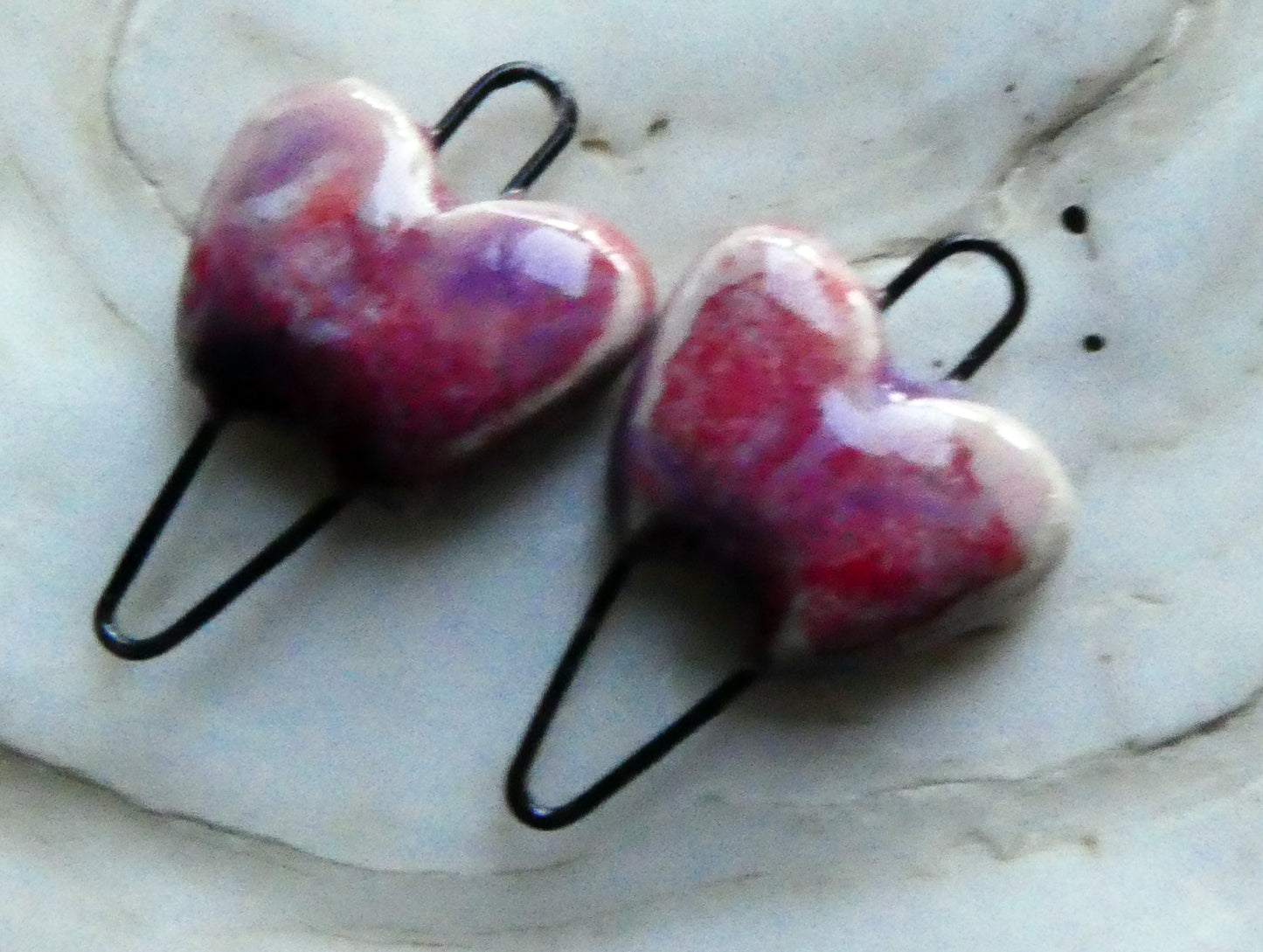 Ceramic Heart Earring Connectors -Berry Tart