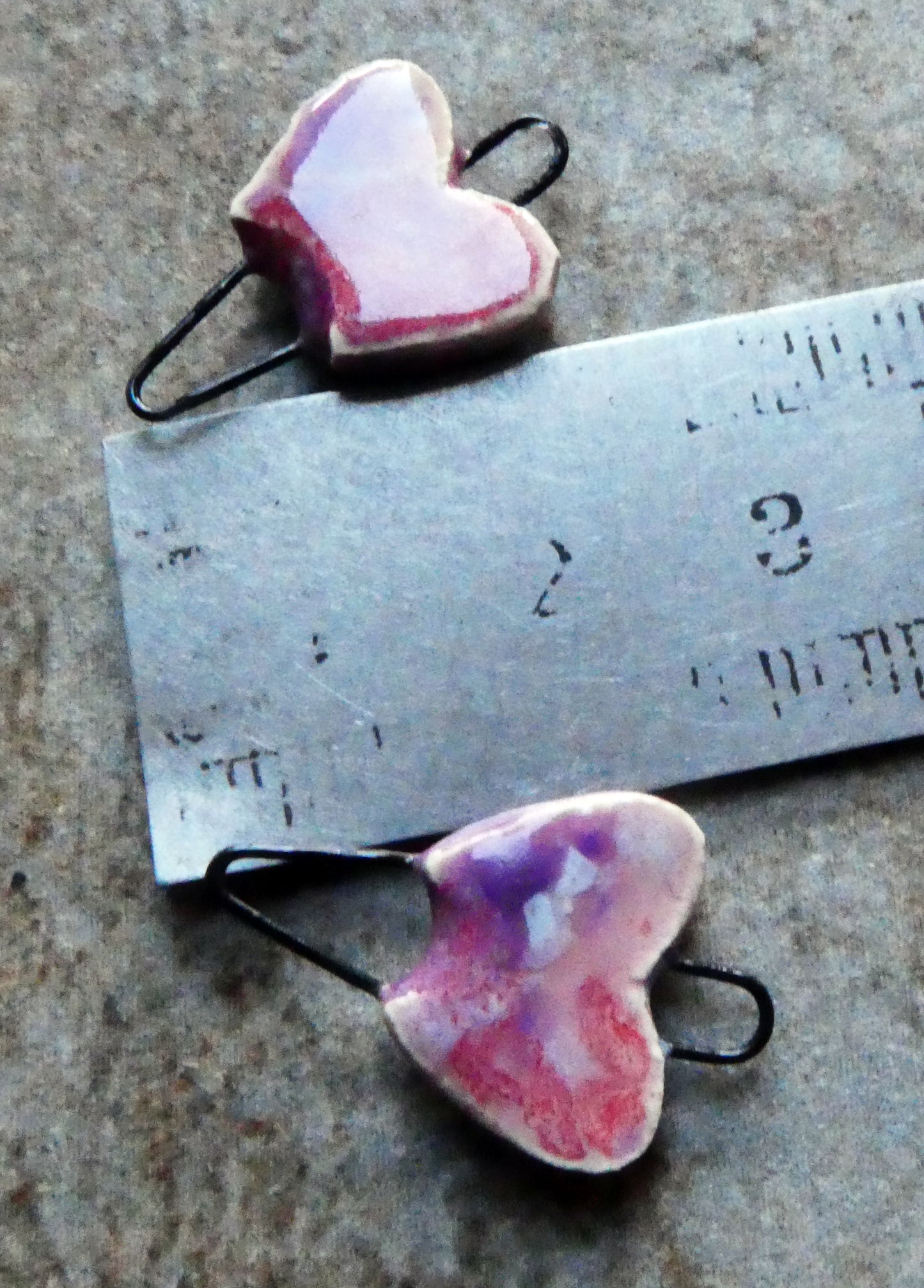 Ceramic Heart Earring Connectors -Berry Tart