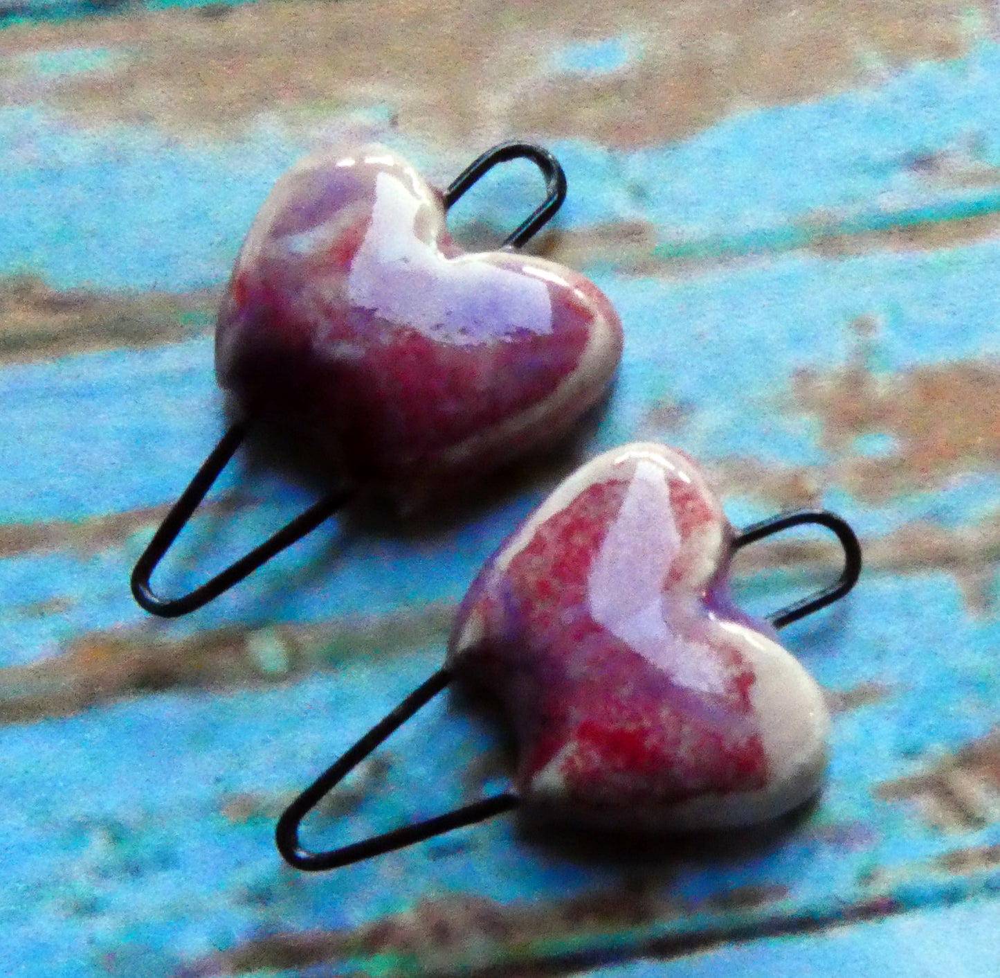 Ceramic Heart Earring Connectors -Berry Tart
