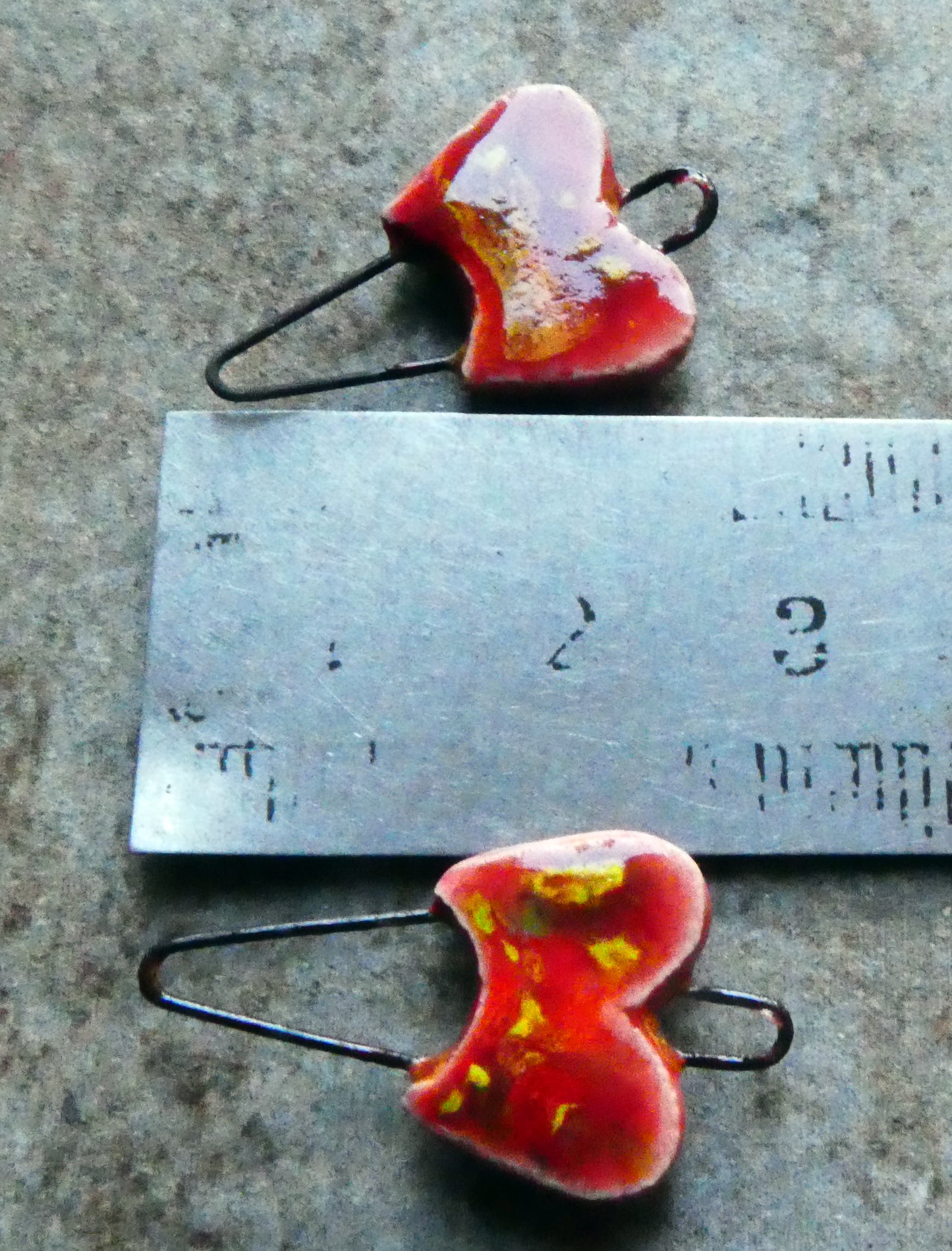 Ceramic Heart Earring Connectors -Firecracker