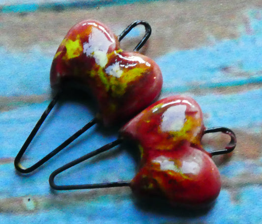 Ceramic Heart Earring Connectors -Firecracker