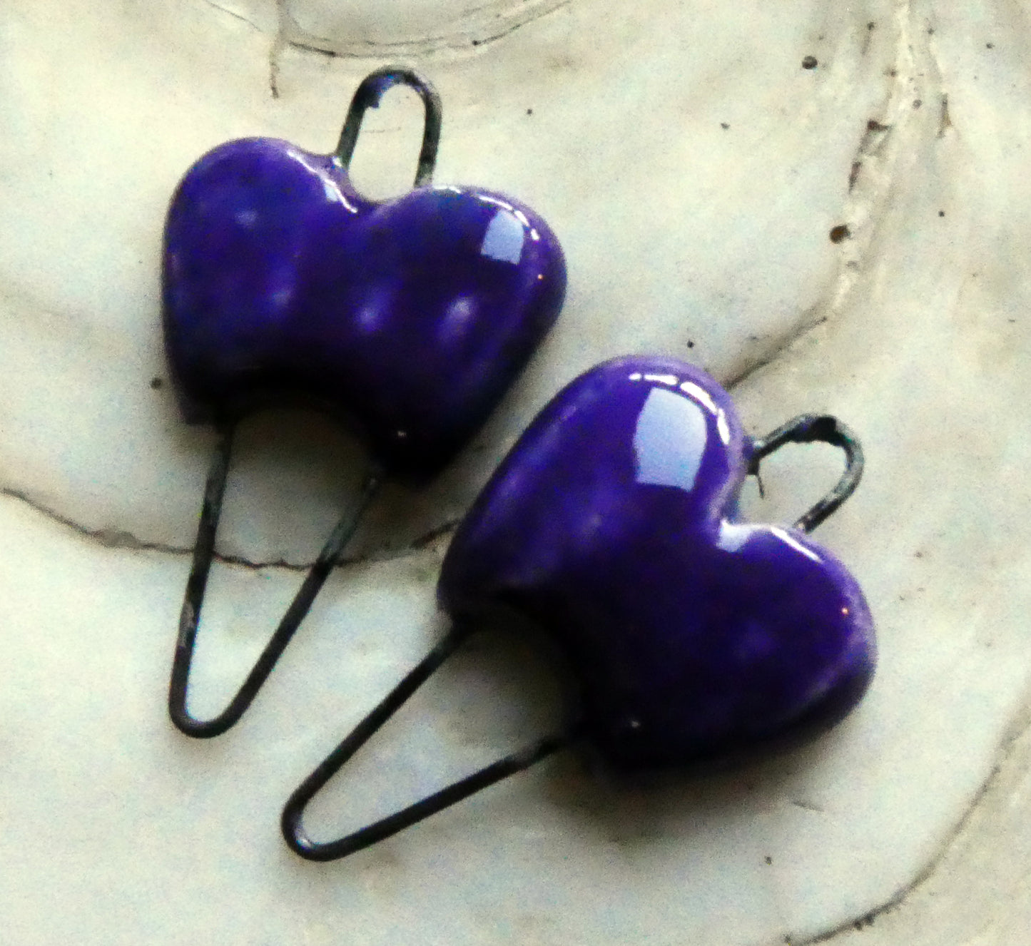 Ceramic Heart Earring Connectors -Dark Purple
