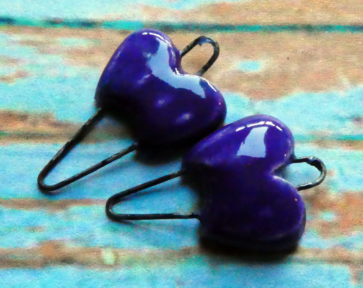 Ceramic Heart Earring Connectors -Dark Purple