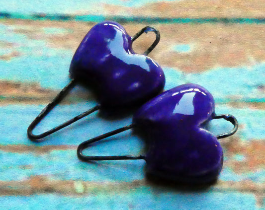 Ceramic Heart Earring Connectors -Dark Purple
