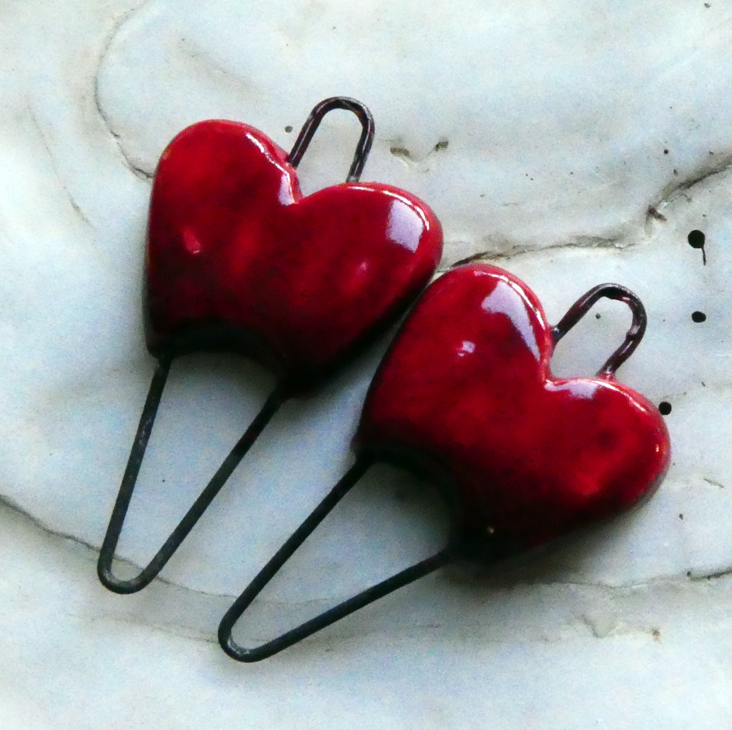 Ceramic Heart Earring Connectors -Red