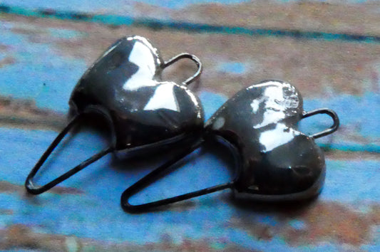 Ceramic Heart Earring Connectors -Platinum