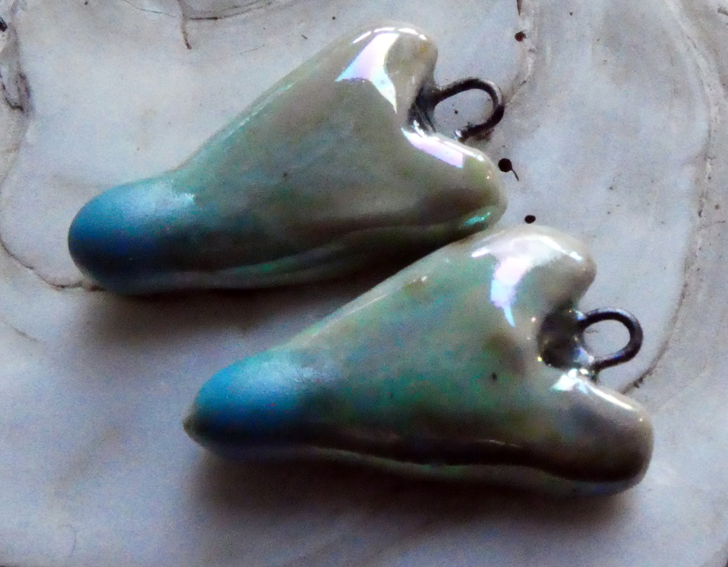 Ceramic Lustrous Long Heart Earring Charms - Blue Ice