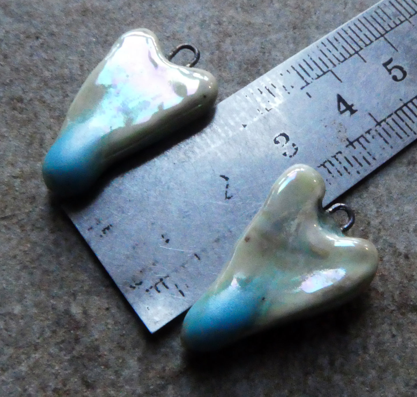 Ceramic Lustrous Long Heart Earring Charms - Blue Ice