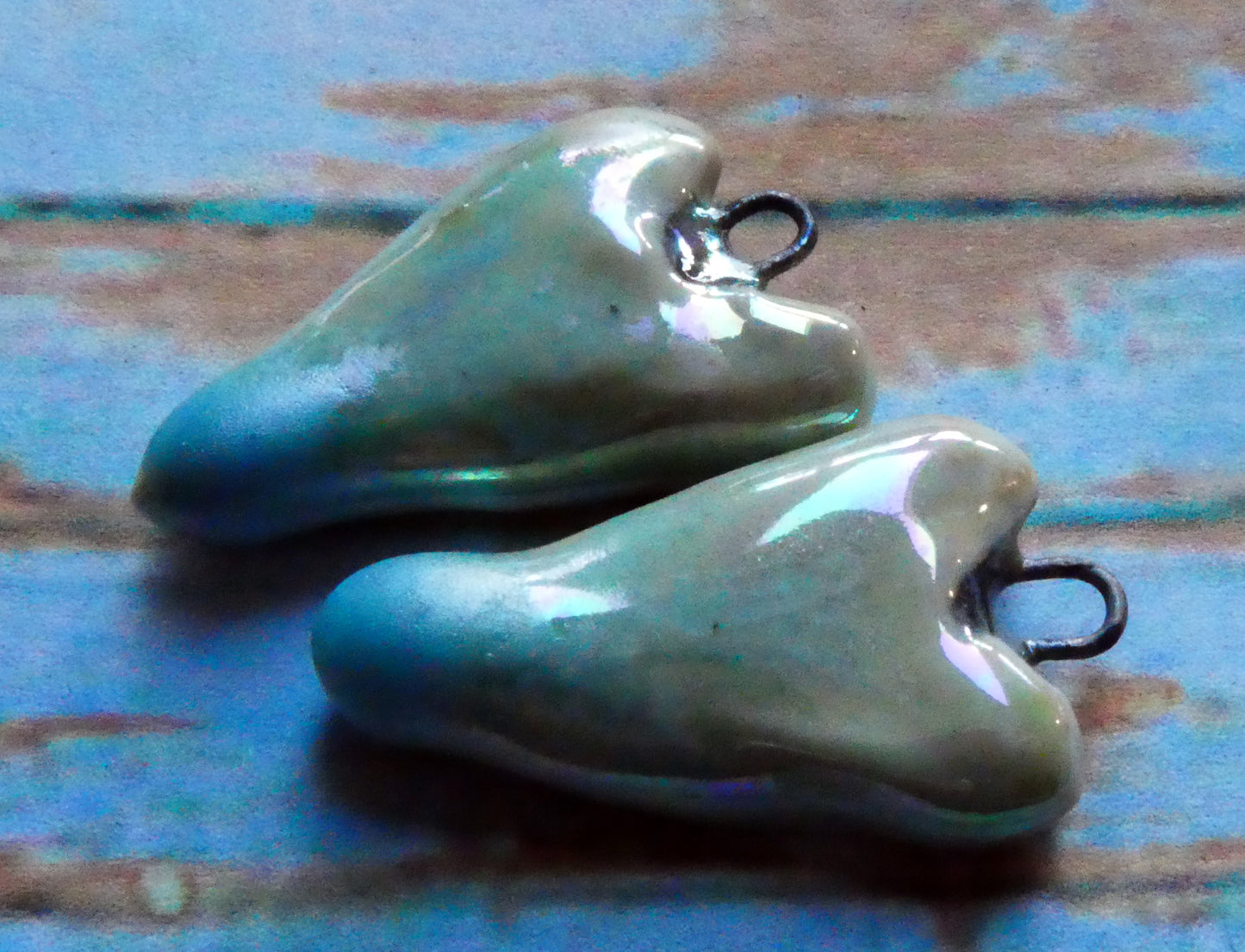 Ceramic Lustrous Long Heart Earring Charms - Blue Ice