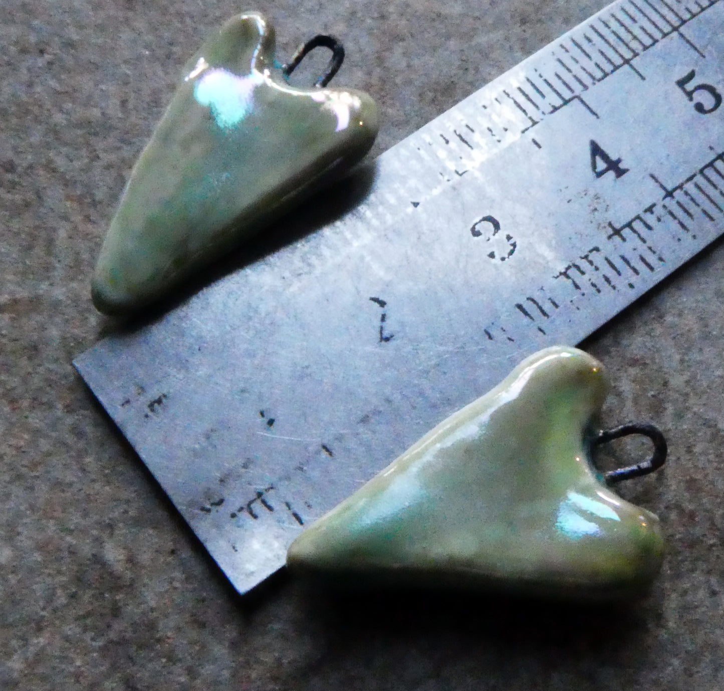 Ceramic Lustrous Long Heart Earring Charms - Celadon