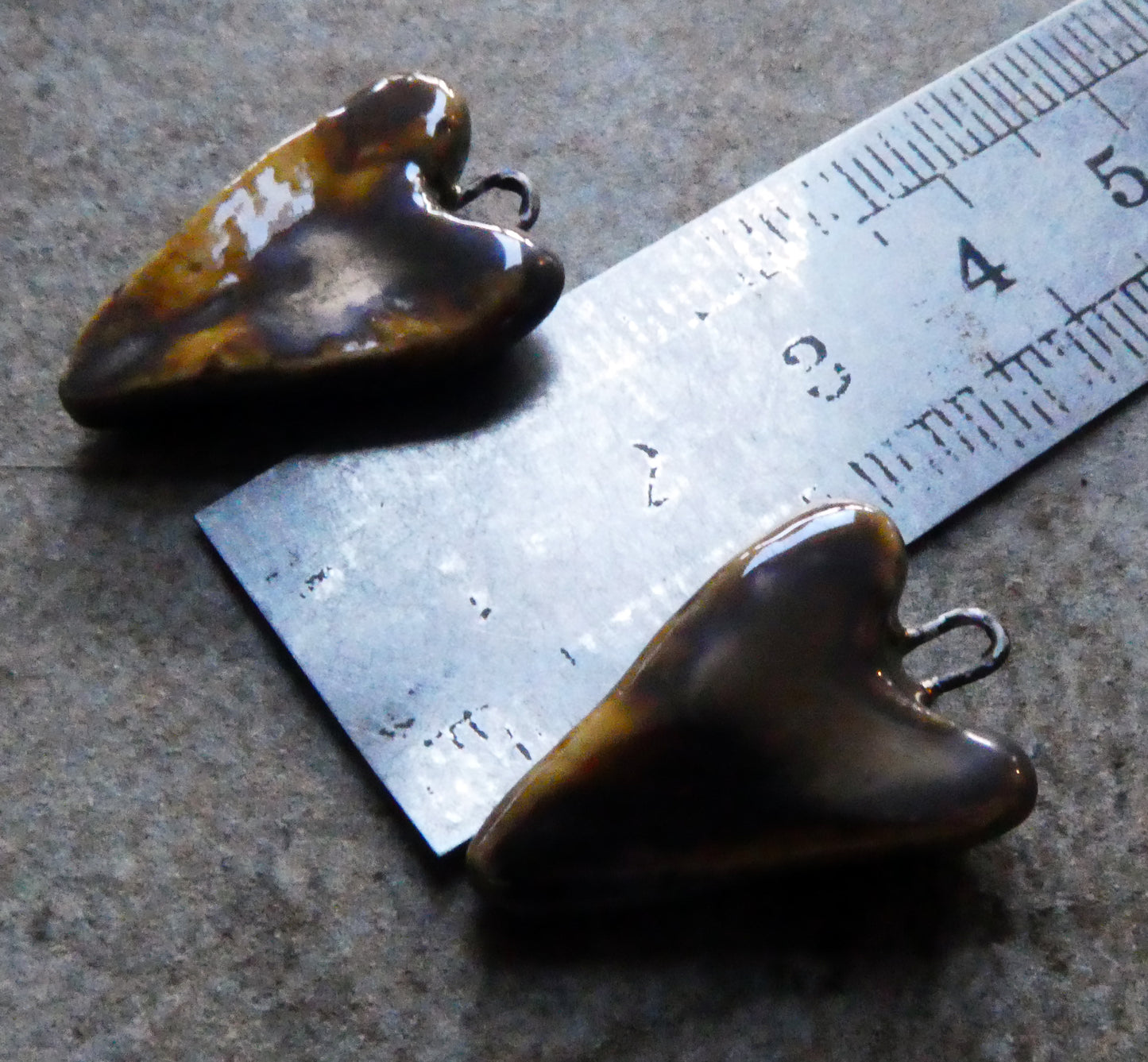 Ceramic Lustrous Long Heart Earring Charms -Golden Brown