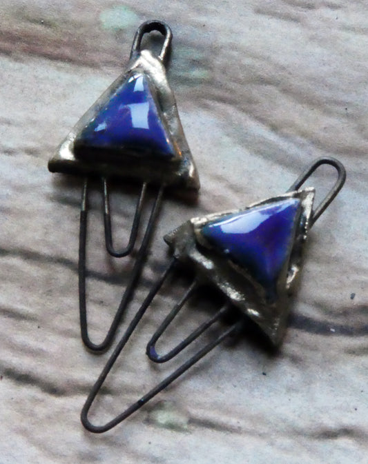Ceramic Moulded Triangle Double Hoop Connectors- Dark Purple