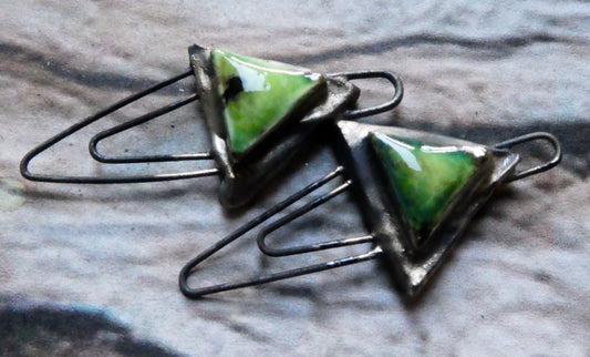 Ceramic Moulded Triangle Double Hoop Connectors- Mixed Melon