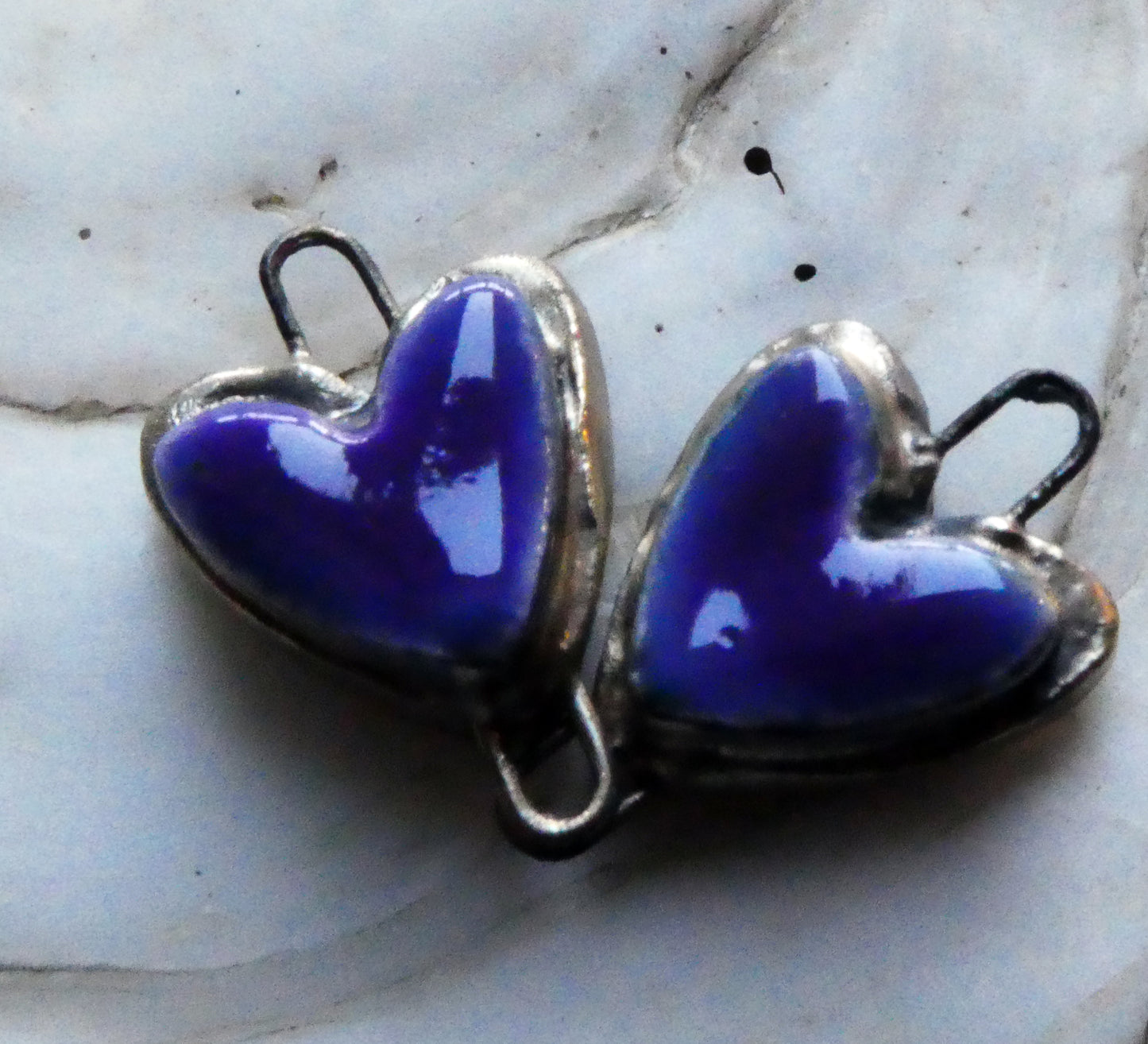 Ceramic Moulded Heart Connectors- Dark Purple