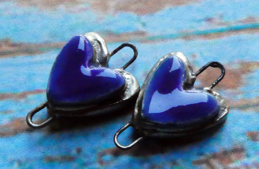Ceramic Moulded Heart Connectors- Dark Purple