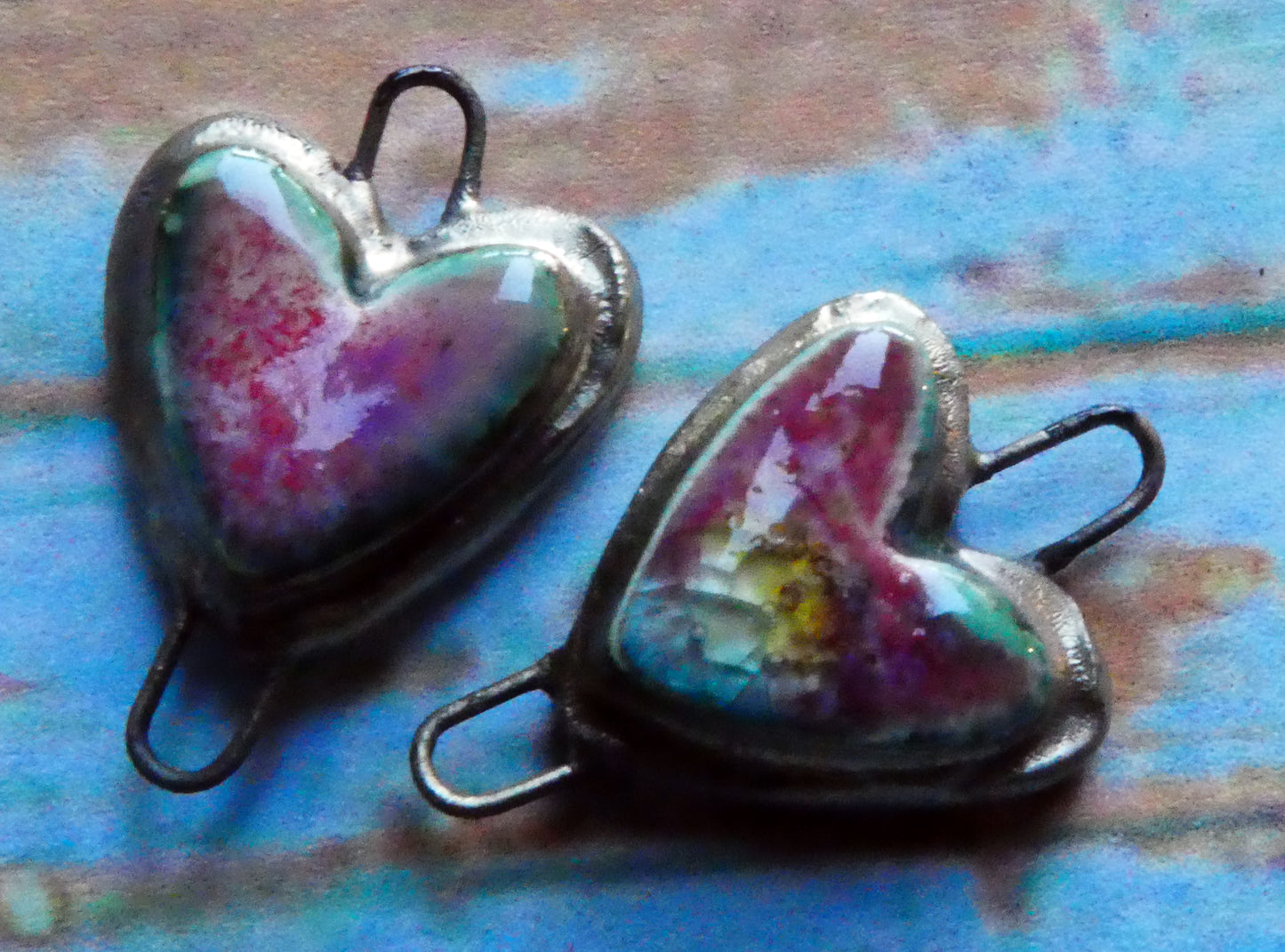 Ceramic Moulded Heart Connectors- Berry Tart