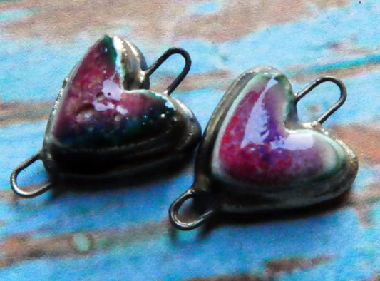 Ceramic Moulded Heart Connectors- Strawberry Sundae