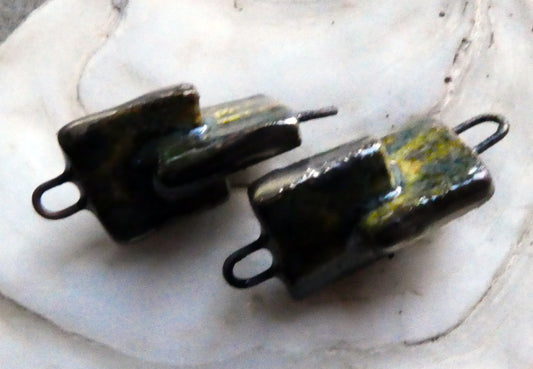 Ceramic Interconnected Squares Connectors- Dark Jade