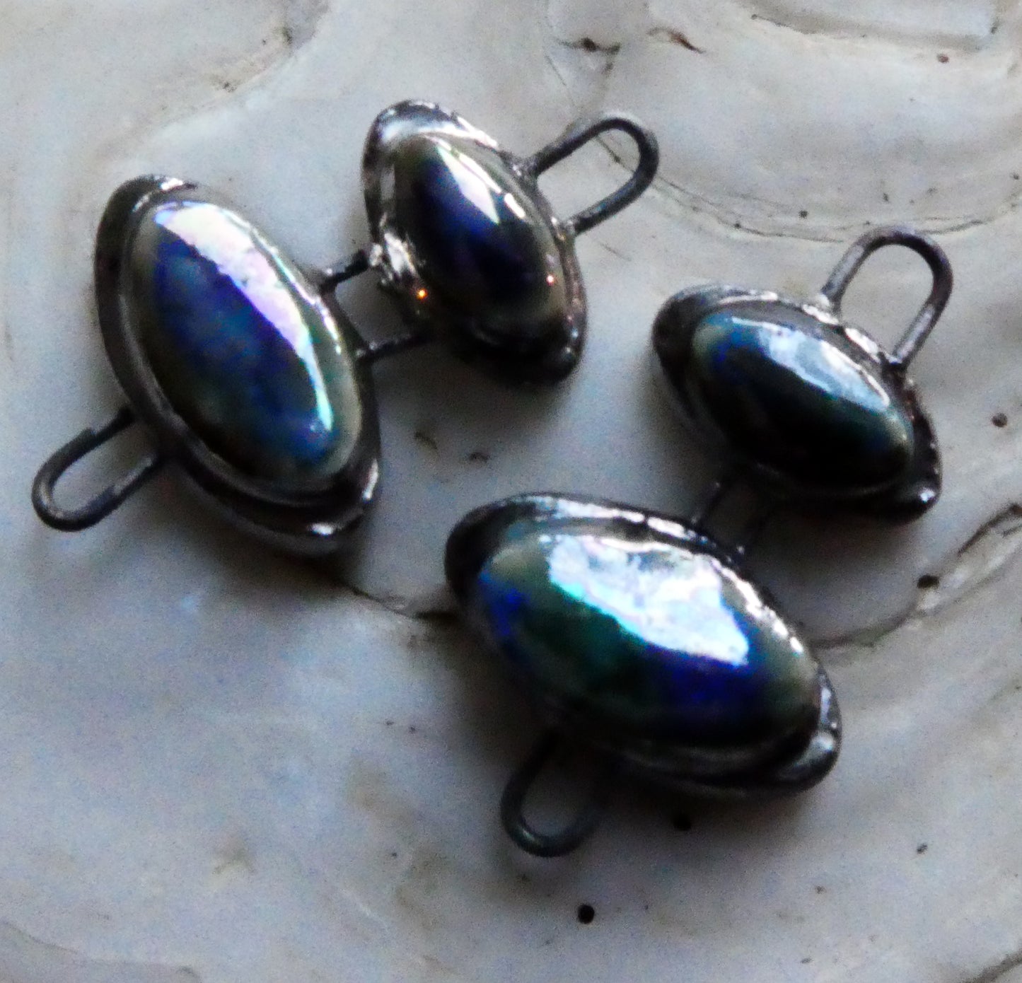 Ceramic Little Moulded Double Oval Connectors -Soft Blue