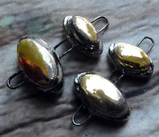 Ceramic Little Moulded Double Oval Connectors -Gold and Platinum