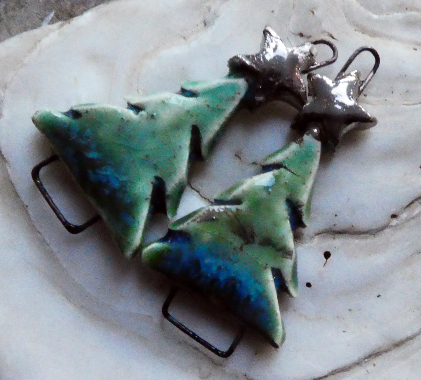 Ceramic Christmas Tree and Star Earring Connectors -Rockpool