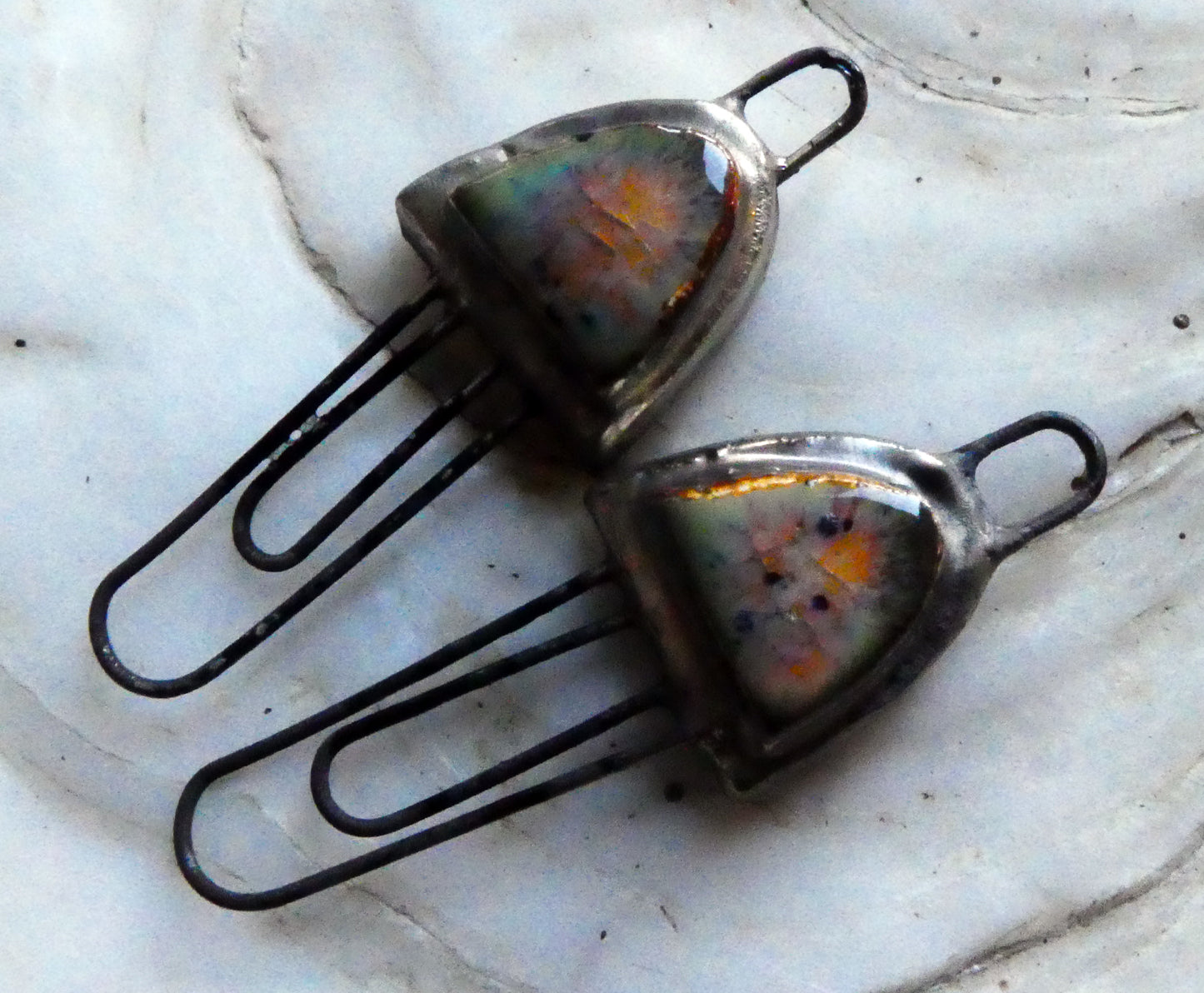 Ceramic Moulded Half Oval Double Hoop Connectors- Amber Ash