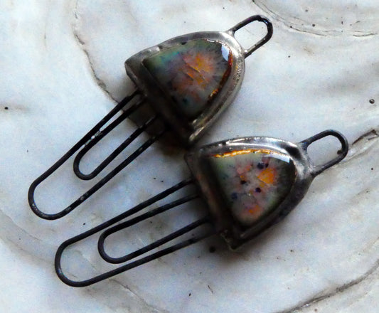 Ceramic Moulded Half Oval Double Hoop Connectors- Amber Ash