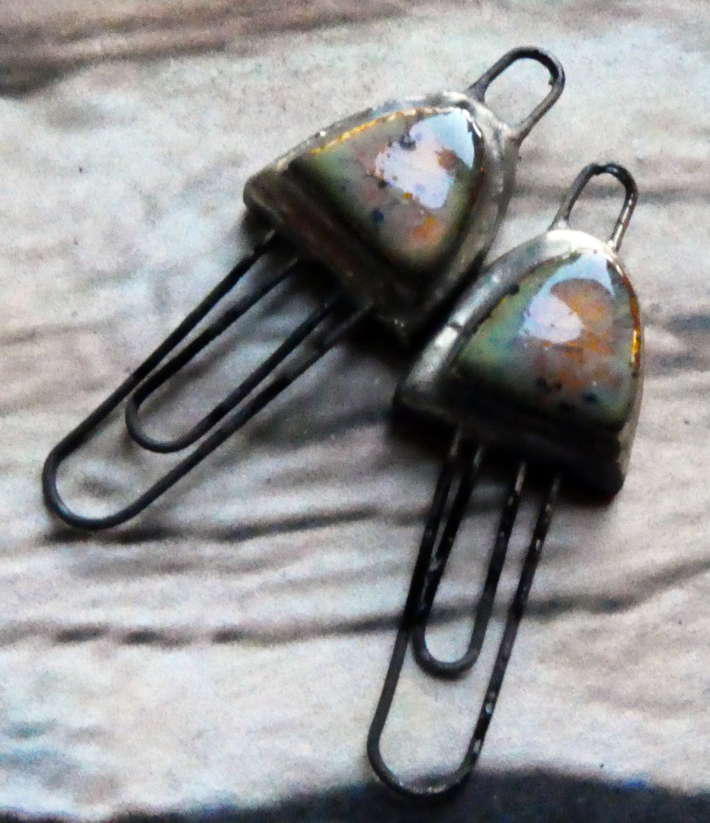 Ceramic Moulded Half Oval Double Hoop Connectors- Amber Ash