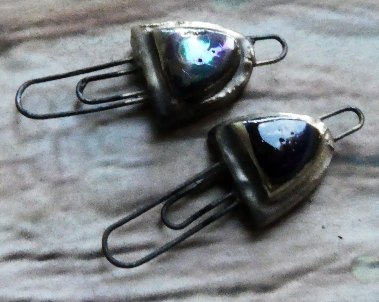 Ceramic Moulded Half Oval Double Hoop Connectors- Mirror Blue