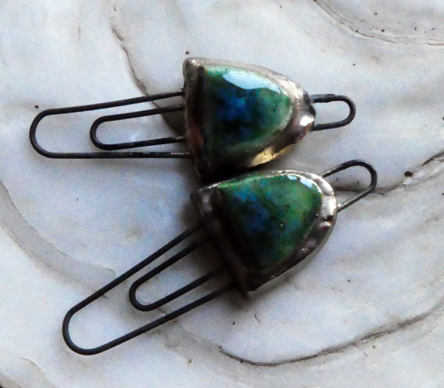 Ceramic Moulded Half Oval Double Hoop Connectors- Rockpool