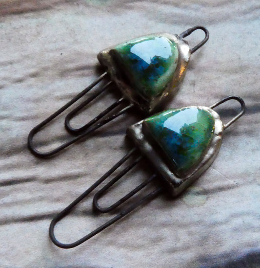 Ceramic Moulded Half Oval Double Hoop Connectors- Rockpool