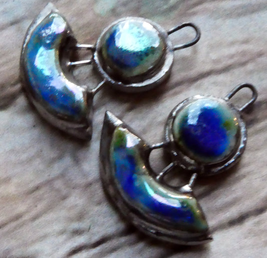 Ceramic Moulded Disc and Scoop Charms -Soft Blue