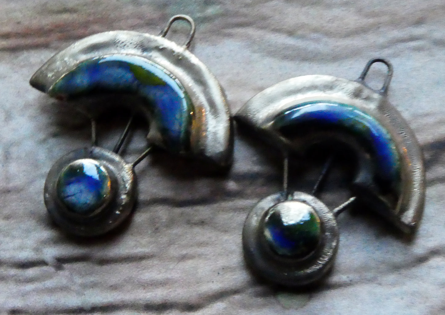 Ceramic Moulded Scoop and Disc Charms - Starry Night
