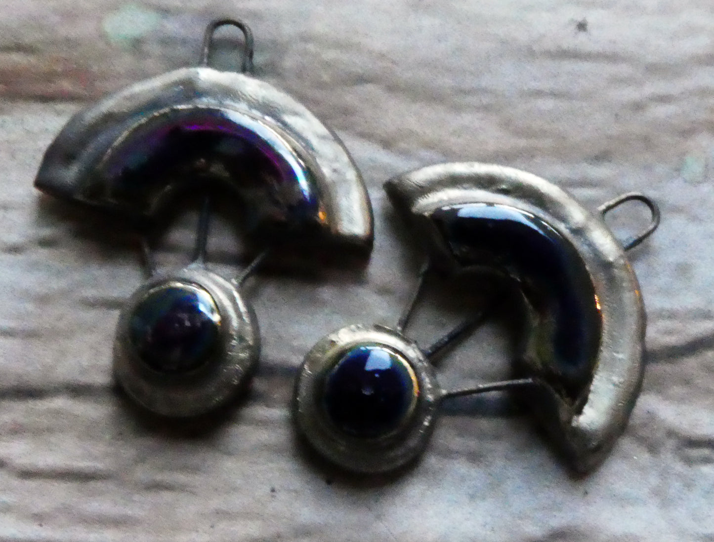 Ceramic Moulded Scoop and Disc Charms - Mirror Blue