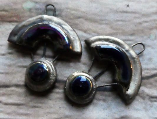 Ceramic Moulded Scoop and Disc Charms - Mirror Blue