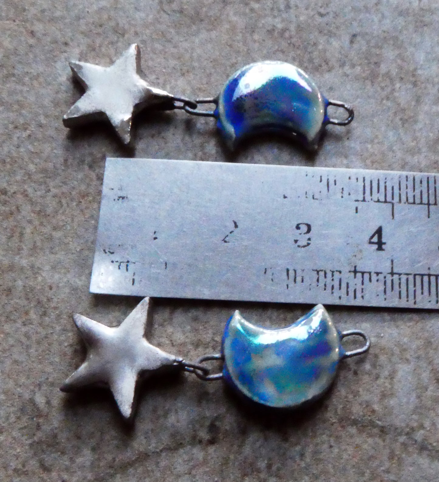 Ceramic Moon and Star Earring Dangles- Soft Blue
