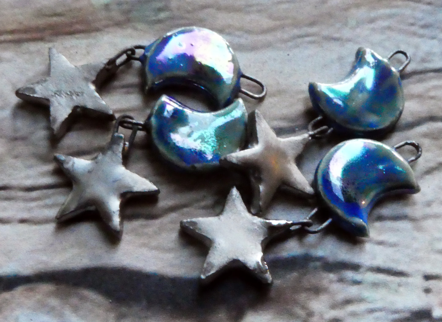 Ceramic Moon and Star Earring Dangles- Soft Blue