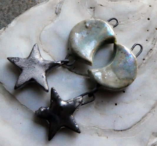 Ceramic Moon and Star Earring Dangles- Celadon