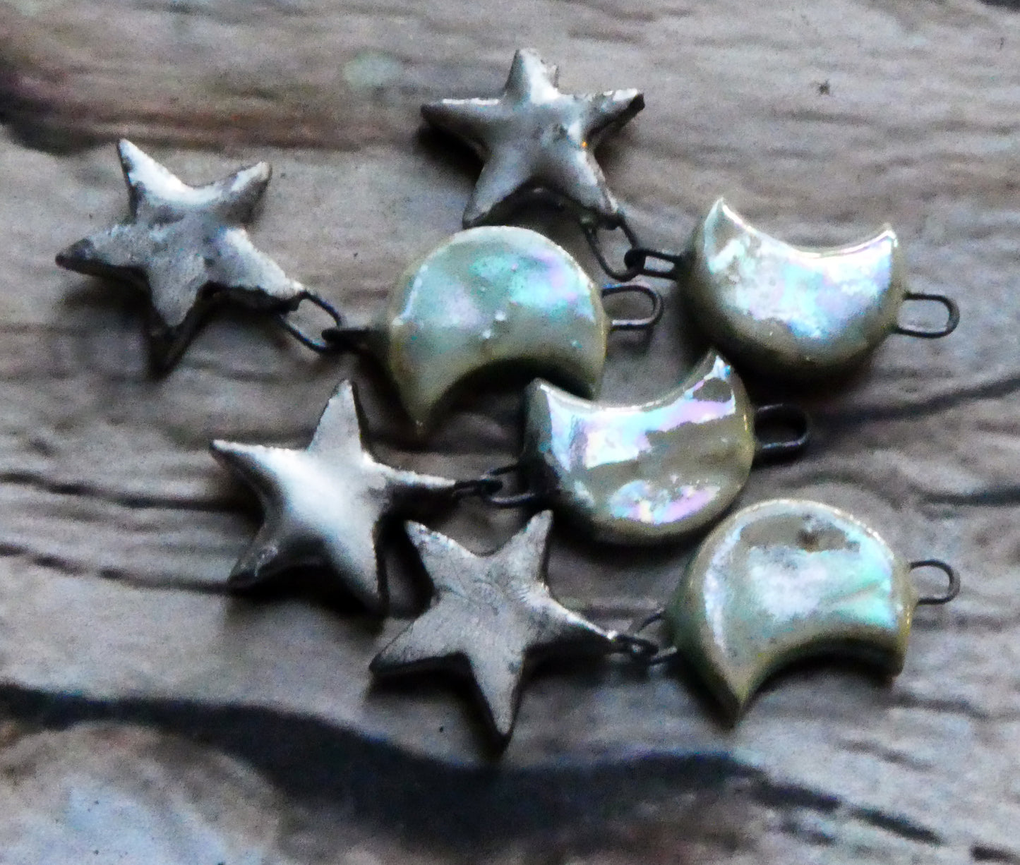 Ceramic Moon and Star Earring Dangles- Celadon