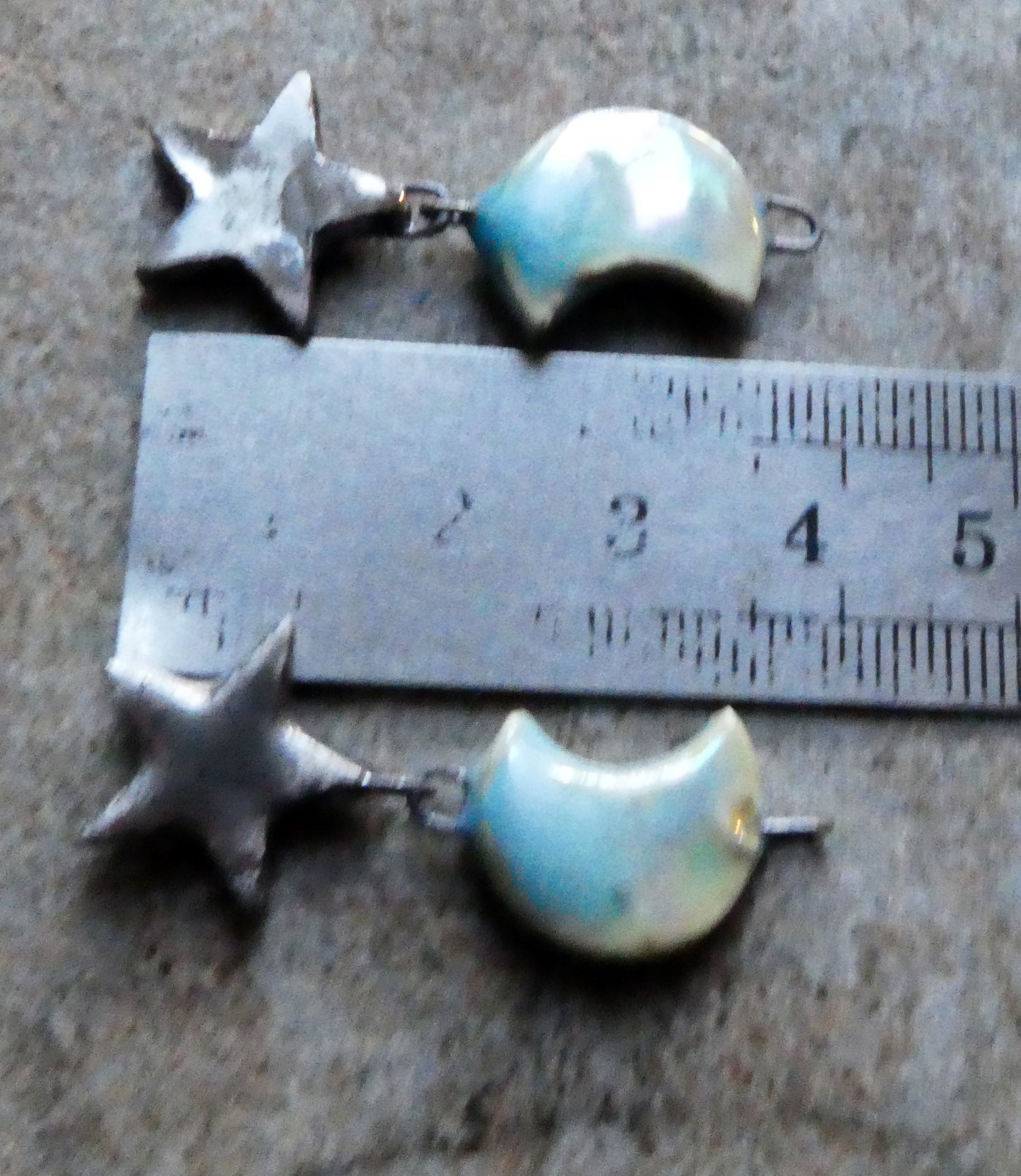Ceramic Moon and Star Earring Dangles- Blue Ice