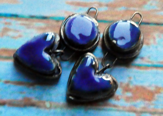 Ceramic Moulded Disc and Heart Dangles -Dark Purple