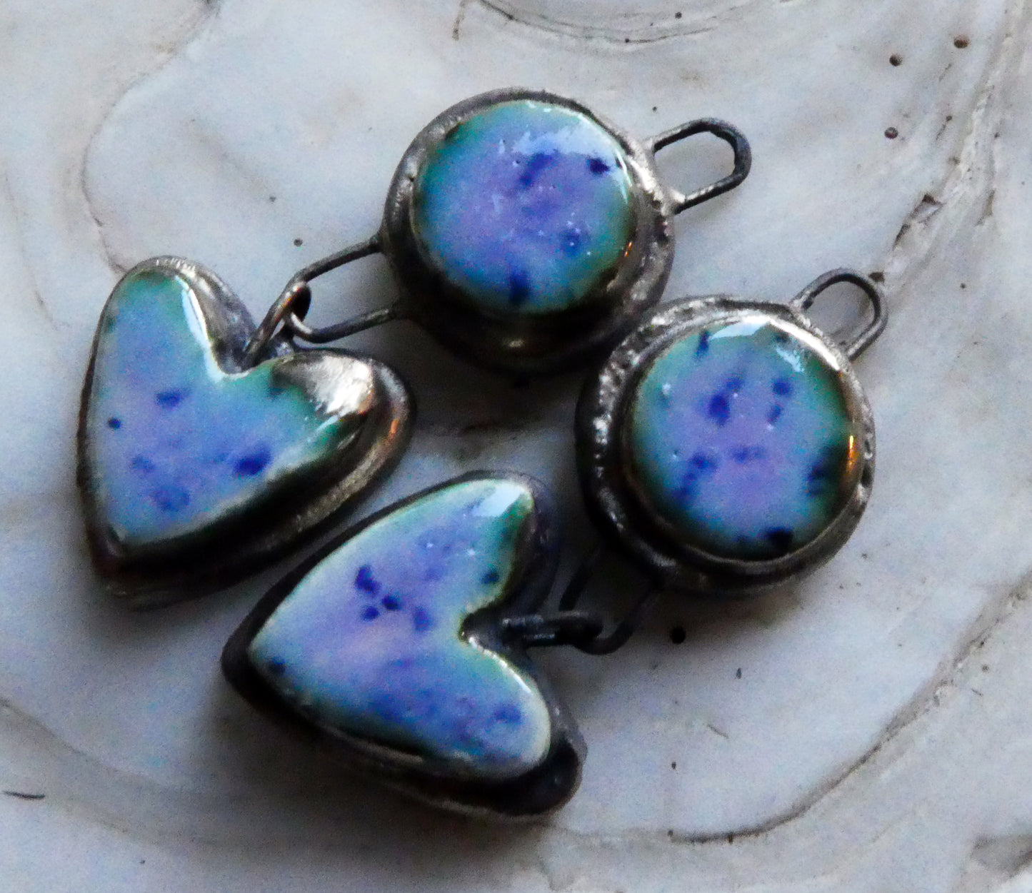 Ceramic Moulded Disc and Heart Dangles - Purple Reign