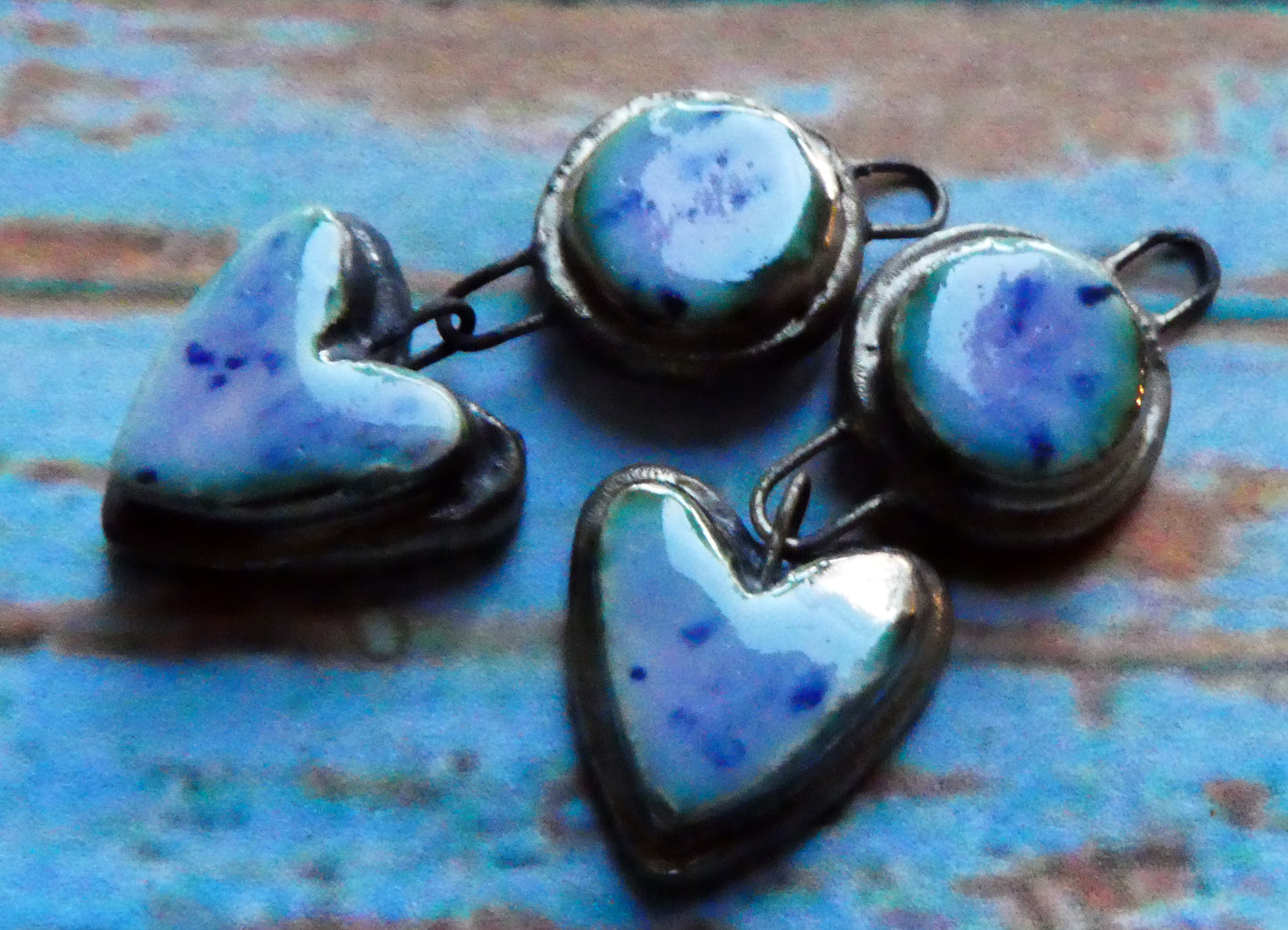 Ceramic Moulded Disc and Heart Dangles - Purple Reign