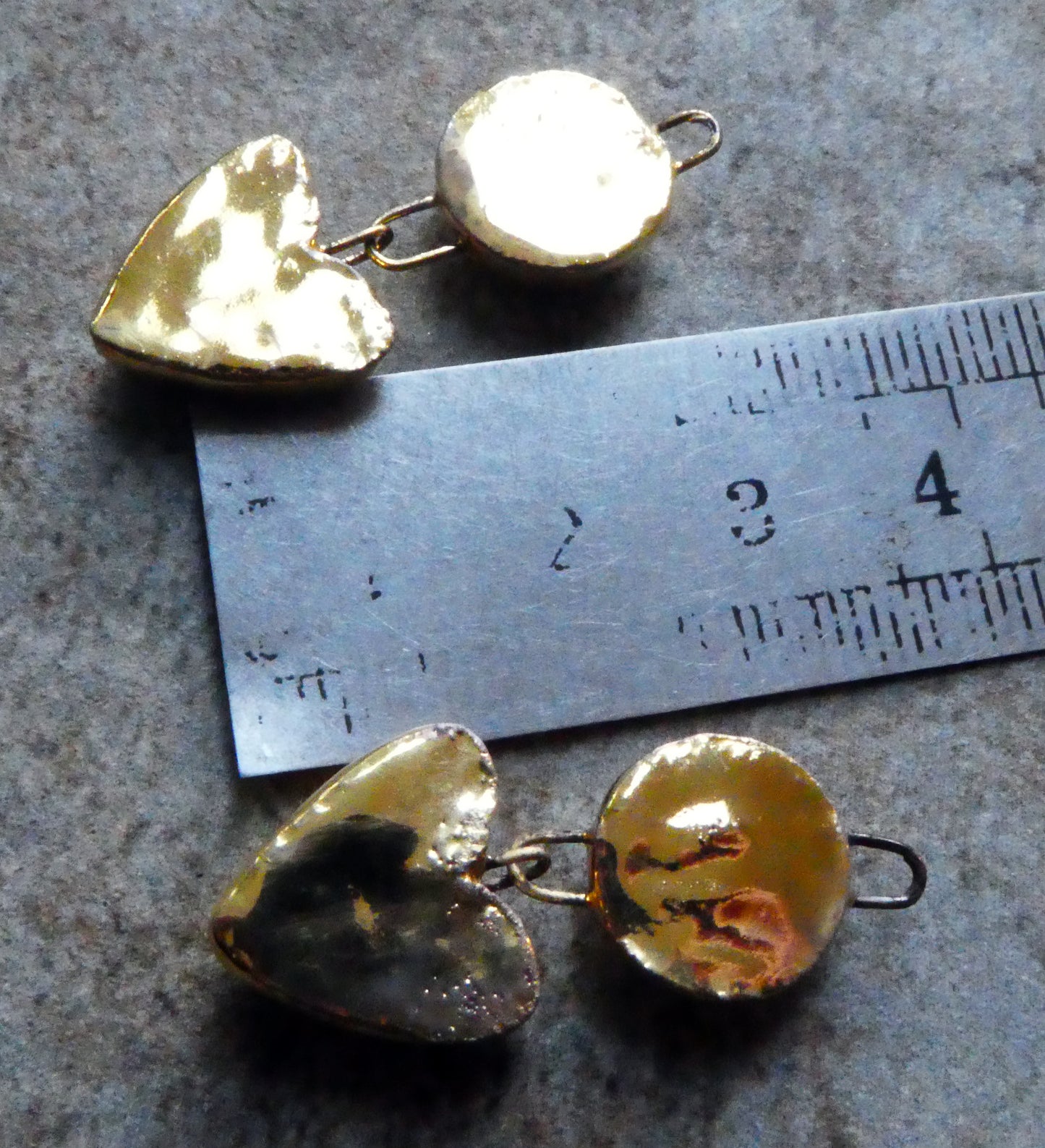 Ceramic Moulded Disc and Heart Dangles - Platinum and Gold