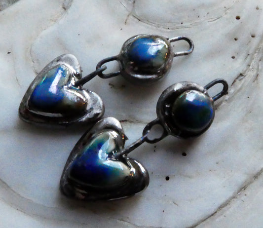 Ceramic Moulded Disc and Heart Dangles - Platinum and Soft Blue