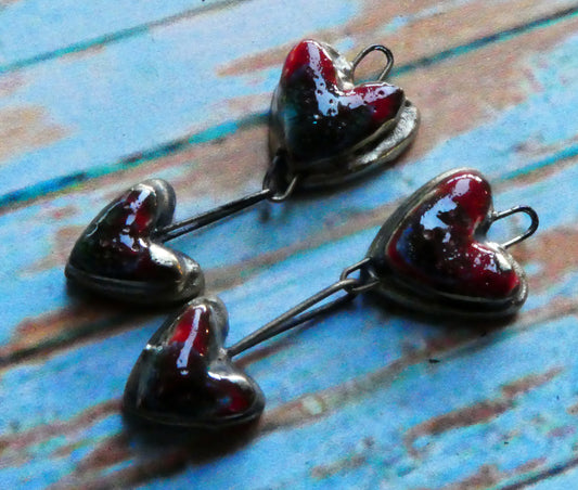 Ceramic Moulded Double Heart Dangles - Ladybird